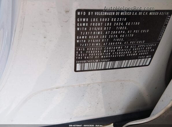 3VV0B7AX3JM114007 2018 VOLKSWAGEN TIGUAN White Engine compartment view