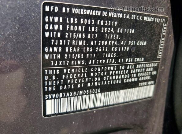 3VV0B7AX6JM055020 2018 VOLKSWAGEN TIGUAN Gray Widok naklejki z numerem VIN