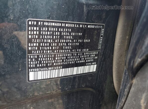 3VV0B7AX9JM014543 2018 VOLKSWAGEN TIGUAN Teal Widok wnętrza 360 stopni