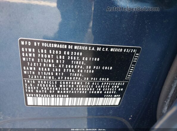 3VV1B7AX0LM125098 2020 VOLKSWAGEN TIGUAN Blue Engine compartment view