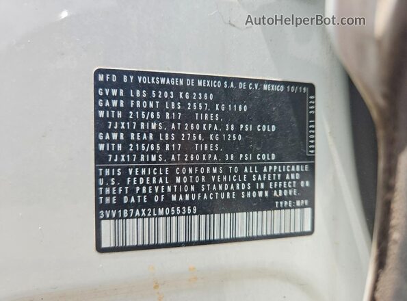 3VV1B7AX2LM055359 2020 VOLKSWAGEN TIGUAN White Widok naklejki z numerem VIN