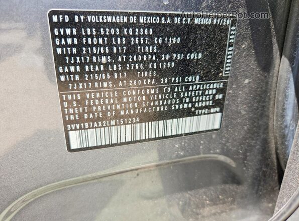 3VV1B7AX2LM151234 2020 VOLKSWAGEN TIGUAN Серый Вид подкапотного пространства