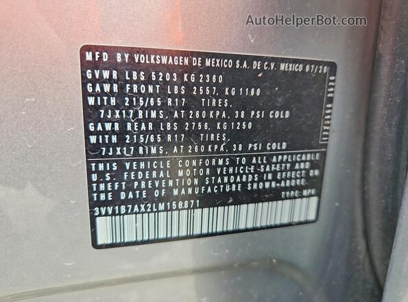 3VV1B7AX2LM156871 2020 VOLKSWAGEN TIGUAN Серебряный Вид подкапотного пространства