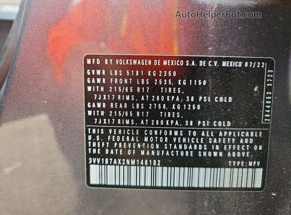 3VV1B7AX2NM146182 2022 VOLKSWAGEN TIGUAN Gray Widok komory silnika