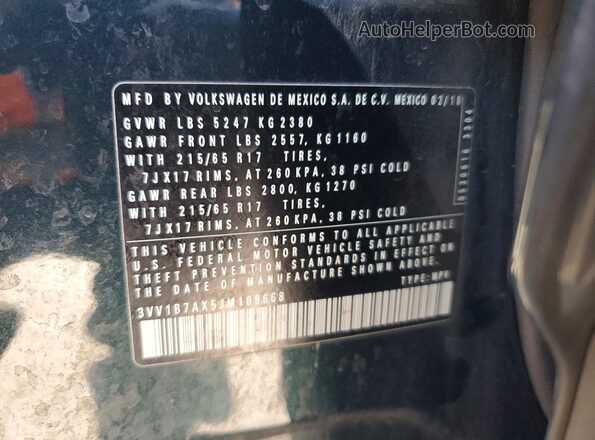3VV1B7AX5JM109668 2018 VOLKSWAGEN TIGUAN Green Вид наклейки з VIN-кодом