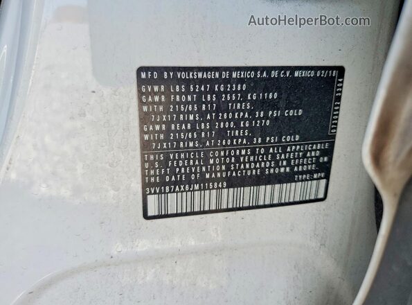 3VV1B7AX6JM115849 2018 VOLKSWAGEN TIGUAN White Widok naklejki z numerem VIN