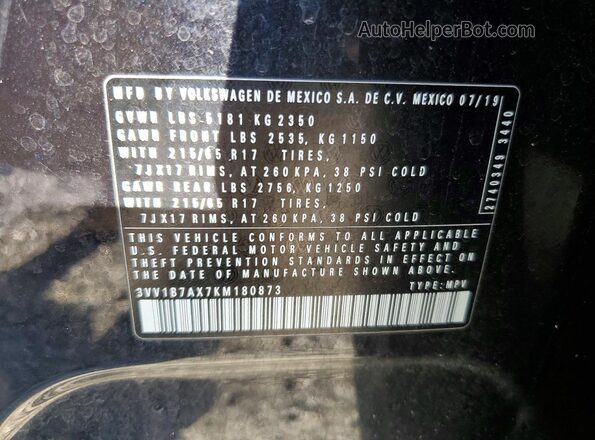 3VV1B7AX7KM180873 2019 VOLKSWAGEN TIGUAN Черный Панорамный вид салона 360°