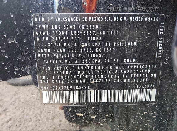 3VV1B7AX7LM180681 2020 VOLKSWAGEN TIGUAN Black Вид наклейки з VIN-кодом