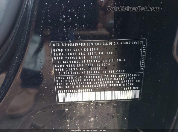 3VV1B7AX8JM068999 2018 VOLKSWAGEN TIGUAN Черный Вид подкапотного пространства