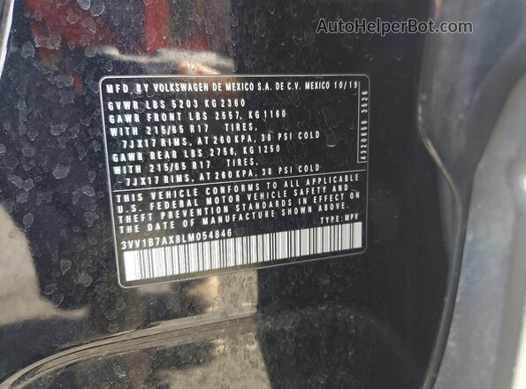 3VV1B7AX8LM054846 2020 VOLKSWAGEN TIGUAN Черный Вид наклейки с VIN-кодом