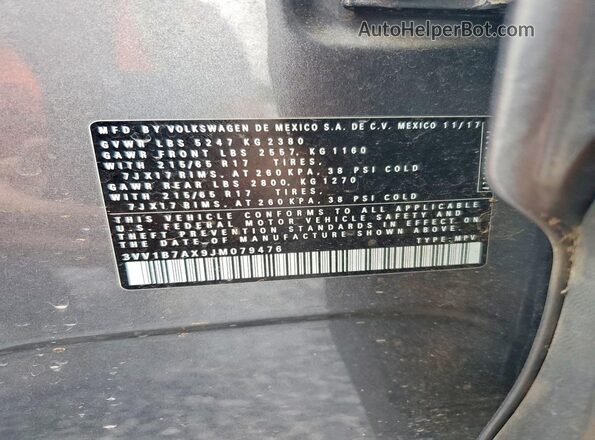 3VV1B7AX9JM079476 2018 VOLKSWAGEN TIGUAN Gray Widok komory silnika