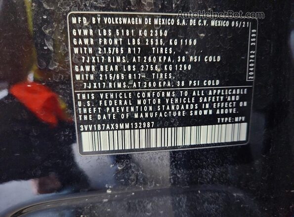 3VV1B7AX9MM132987 2021 VOLKSWAGEN TIGUAN Black Widok komory silnika