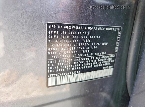 3VV2B7AX0JM122249 2018 VOLKSWAGEN TIGUAN Gray Панорамний вид салону 360°