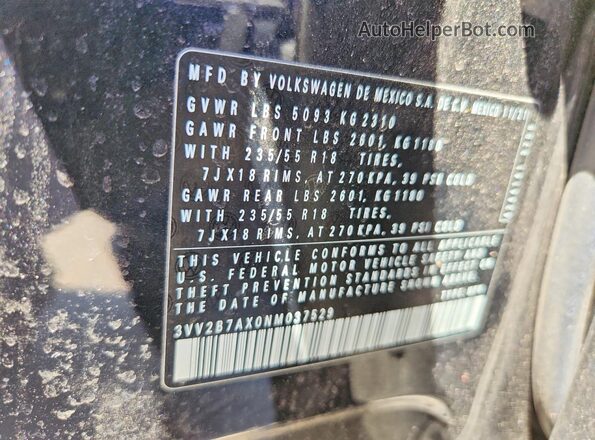 3VV2B7AX0NM037529 2022 VOLKSWAGEN TIGUAN Black VIN sticker view