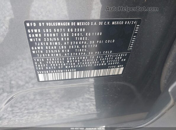 3VV2B7AX0RM194936 2024 VOLKSWAGEN TIGUAN Gray Շարժիչի բաժամունքի տեսք