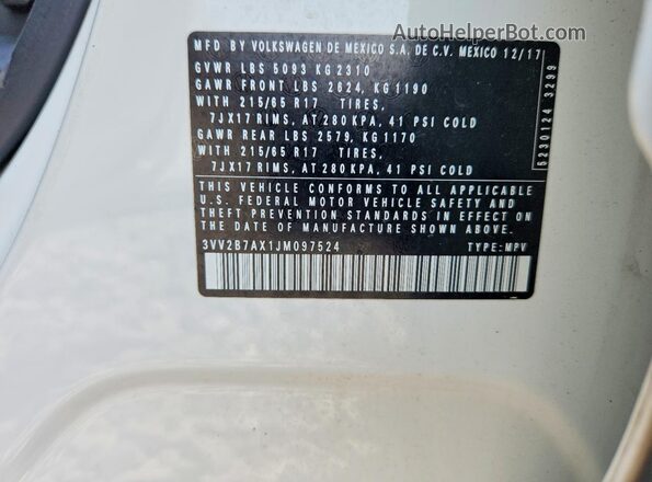 3VV2B7AX1JM097524 2018 VOLKSWAGEN TIGUAN White Widok komory silnika