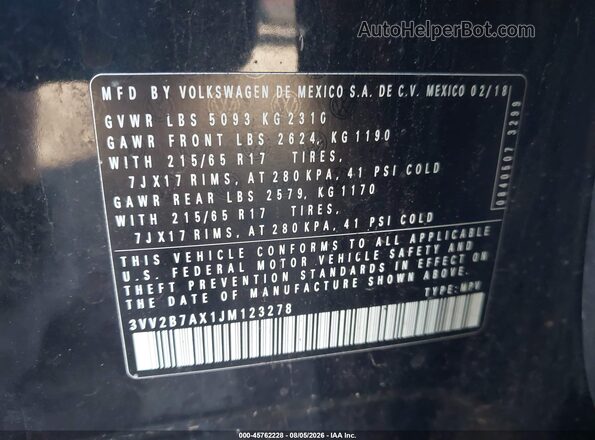 3VV2B7AX1JM123278 2018 VOLKSWAGEN TIGUAN Черный Вид подкапотного пространства