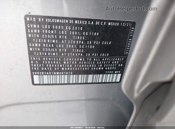 3VV2B7AX1NM061810 2022 VOLKSWAGEN TIGUAN Серебряный Вид подкапотного пространства