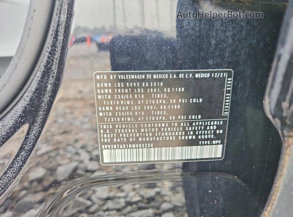 3VV2B7AX1NM063234 2022 VOLKSWAGEN TIGUAN Black Вид наклейки з VIN-кодом