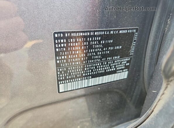 3VV2B7AX2KM122125 2019 VOLKSWAGEN TIGUAN Серый Вид наклейки с VIN-кодом