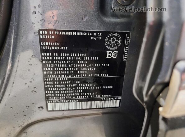 3VV2B7AX2KM145324 2019 VOLKSWAGEN TIGUAN Gray VIN կոդի պիտակի տեսք