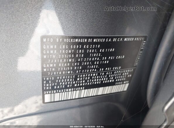 3VV2B7AX2NM014592 2022 VOLKSWAGEN TIGUAN Gray Vista del compartimento del motor