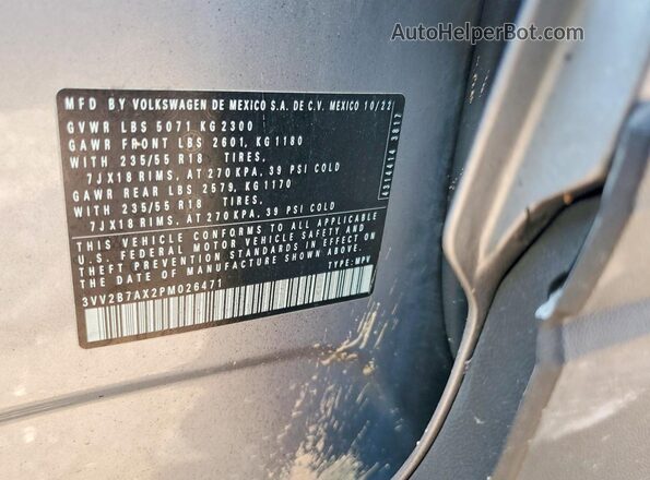 3VV2B7AX2PM026471 2023 VOLKSWAGEN TIGUAN Silver Widok naklejki z numerem VIN