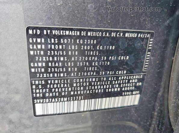 3VV2B7AX2RM121731 2024 VOLKSWAGEN TIGUAN Gray Widok naklejki z numerem VIN