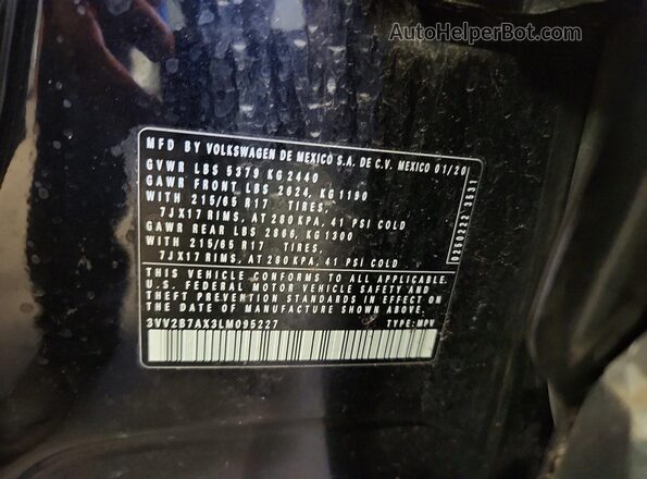 3VV2B7AX3LM095227 2020 VOLKSWAGEN TIGUAN Black Vista de la etiqueta del VIN