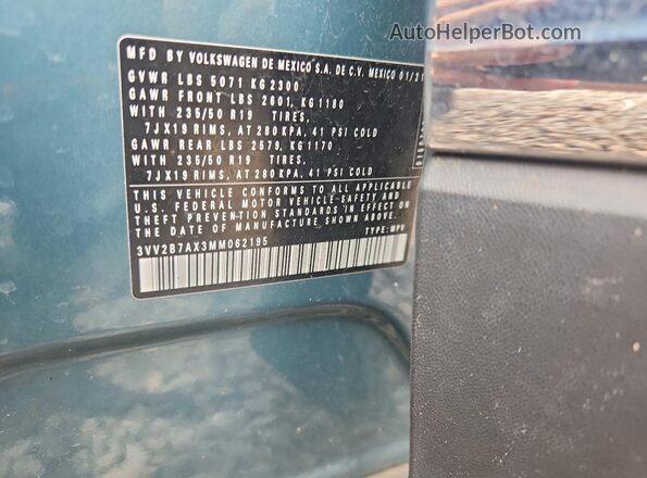3VV2B7AX3MM062195 2021 VOLKSWAGEN TIGUAN Blue Vista del compartimento del motor