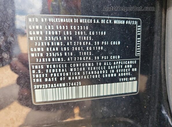 3VV2B7AX4NM174425 2022 VOLKSWAGEN TIGUAN Черный Вид подкапотного пространства