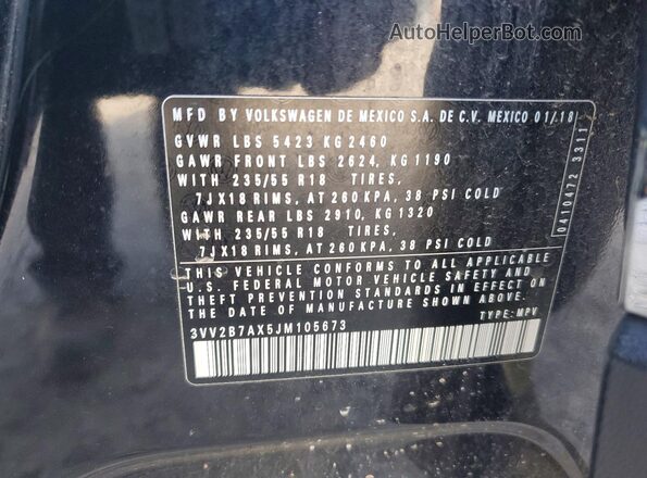 3VV2B7AX5JM105673 2018 VOLKSWAGEN TIGUAN Black Панорамний вид салону 360°