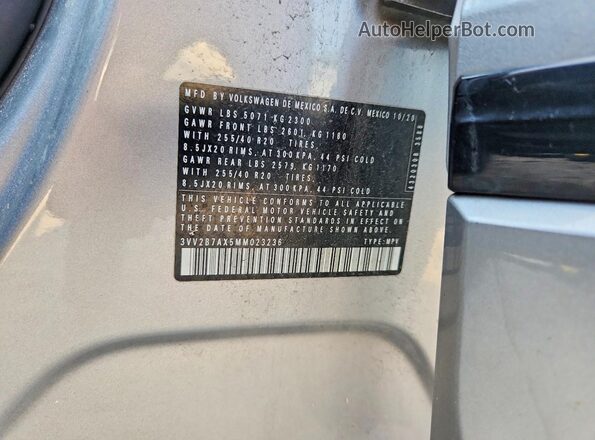 3VV2B7AX5MM023236 2021 VOLKSWAGEN TIGUAN Silver 360 interior view