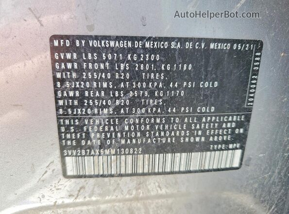 3VV2B7AX5MM130822 2021 VOLKSWAGEN TIGUAN Silver Vista de la etiqueta del VIN