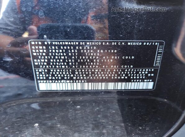 3VV2B7AX6LM010591 2020 VOLKSWAGEN TIGUAN Black VIN sticker view