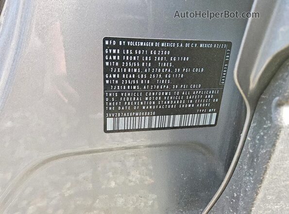 3VV2B7AX6PM068836 2023 VOLKSWAGEN TIGUAN Silver Widok wnętrza z przodu