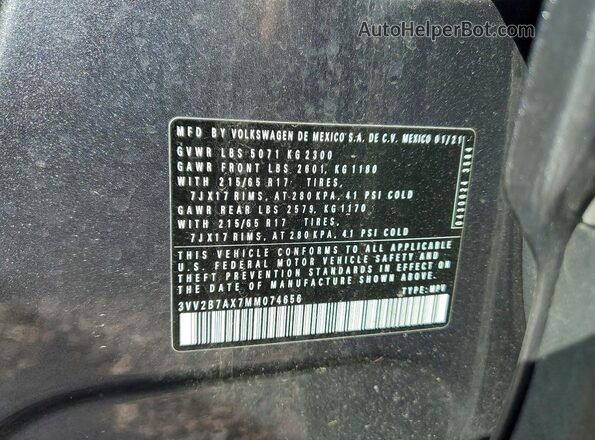 3VV2B7AX7MM074656 2021 VOLKSWAGEN TIGUAN Серый Панорамный вид салона 360°
