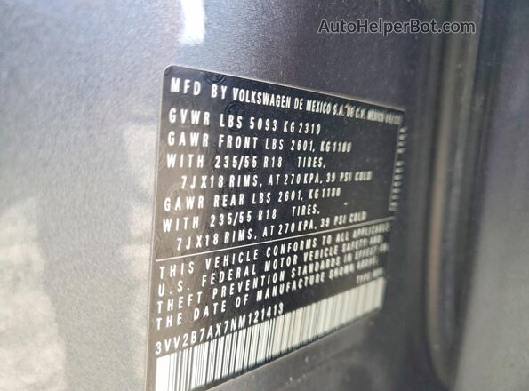 3VV2B7AX7NM121413 2022 VOLKSWAGEN TIGUAN Gray VIN sticker view