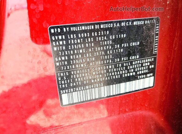 3VV2B7AX8JM042813 2018 VOLKSWAGEN TIGUAN Red Շարժիչի բաժամունքի տեսք