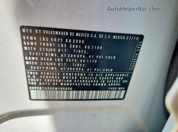 3VV2B7AX8KM185830 2019 VOLKSWAGEN TIGUAN White Engine compartment view