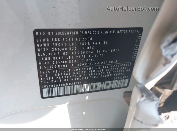 3VV2B7AX8MM023344 2021 VOLKSWAGEN TIGUAN White Вид підкапотного простору