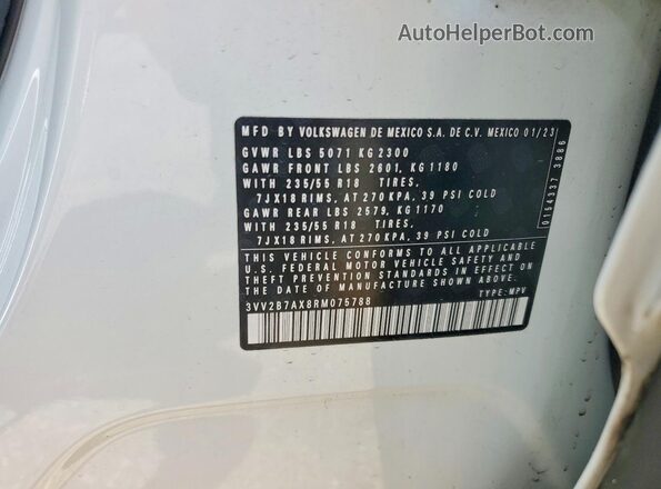 3VV2B7AX8RM075788 2024 VOLKSWAGEN TIGUAN Белый Вид наклейки с VIN-кодом