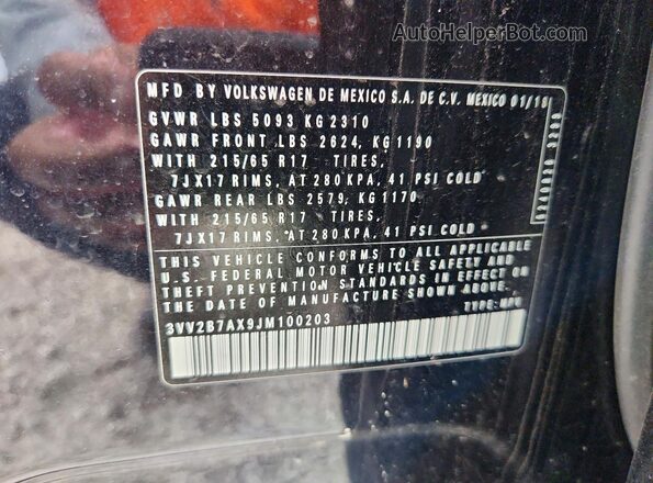 3VV2B7AX9JM100203 2018 VOLKSWAGEN TIGUAN Black Vista de la etiqueta del VIN