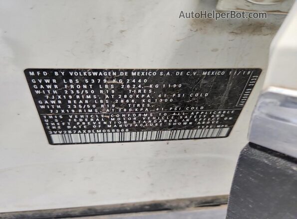 3VV2B7AX9LM058568 2020 VOLKSWAGEN TIGUAN White VIN կոդի պիտակի տեսք