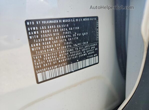 3VV2B7AXXJM153797 2018 VOLKSWAGEN TIGUAN White VIN კოდის სტიკერის ხედი