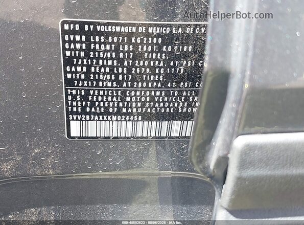 3VV2B7AXXKM024458 2019 VOLKSWAGEN TIGUAN Silver ძრავის განყოფილების ხედი