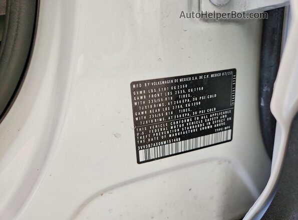 3VV3B7AX0NM151468 2022 VOLKSWAGEN TIGUAN White Vista de la etiqueta del VIN