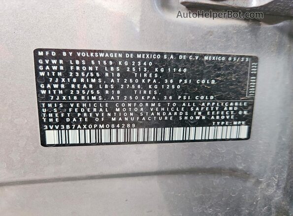 3VV3B7AX0PM084289 2023 VOLKSWAGEN TIGUAN Silver Вид наклейки з VIN-кодом