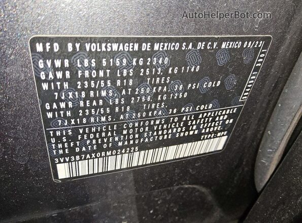 3VV3B7AX0RM024225 2024 VOLKSWAGEN TIGUAN Gray Вид наклейки з VIN-кодом