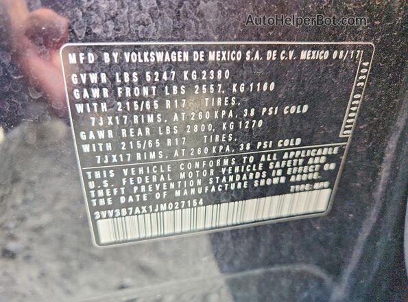 3VV3B7AX1JM027154 2018 VOLKSWAGEN TIGUAN Black Widok komory silnika